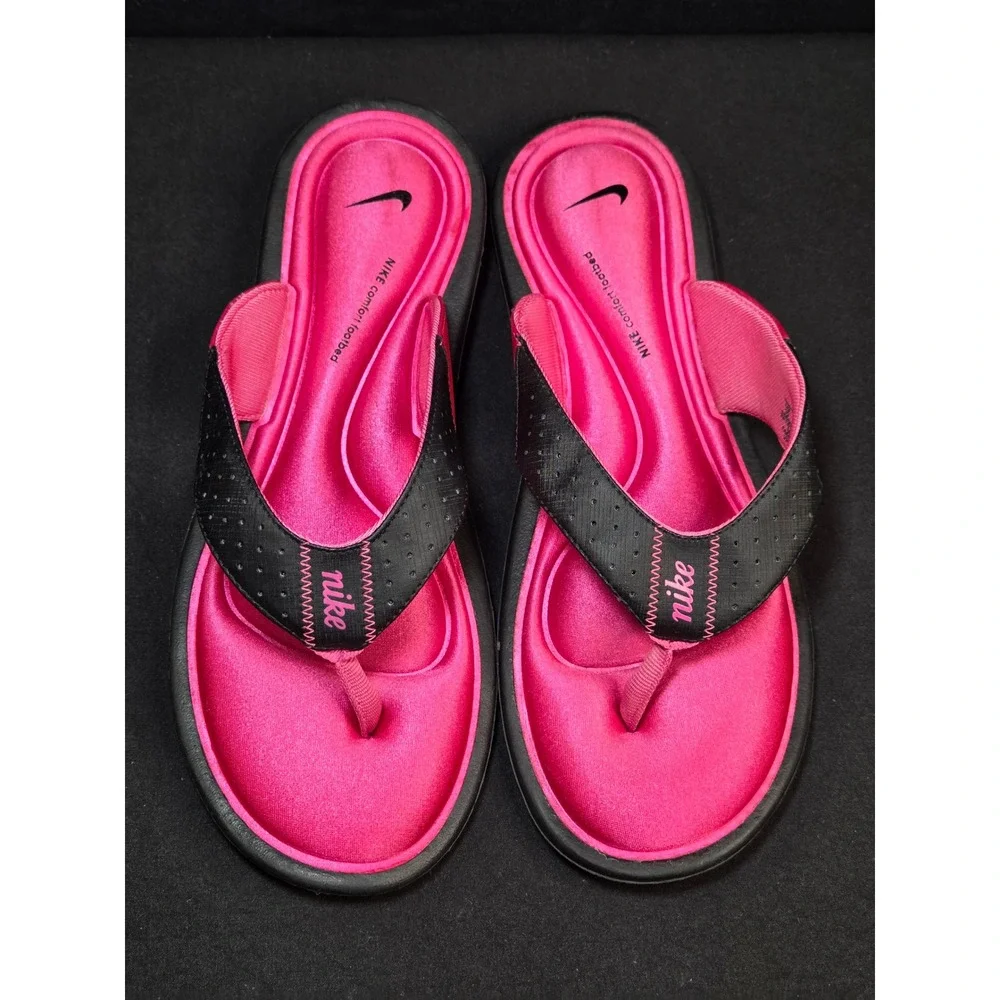 Nike Comfort Footbed Flip Flop Sandals Womens 10 Pink Black Thong 384525-601